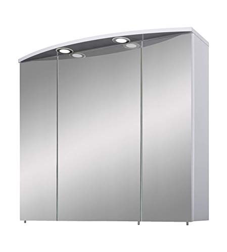 Moderner Spiegelschrank mit Spots Hell Badezimmer Schrank 3 Türig elegant LED Licht Breite 80 cm
