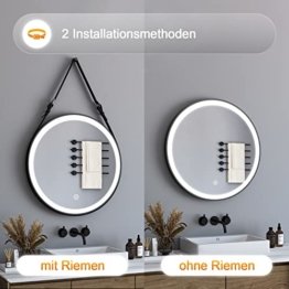 Runder Bad Spiegel Rund 60cm Beleuchtung Schwarz Metallrahmen LED Wandspiegel Lichtspiegel mit Touch Schalter