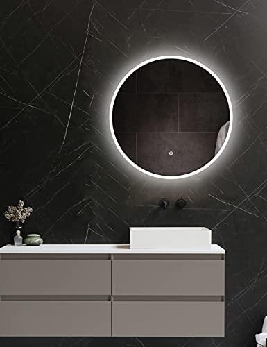 Runder LED Badspiegel 60cm mit Beleuchtung, Badezimmerspiegel Dimmbar Wandspiegel mit Touch-Schalter Lichtspiegel Warmweiß / Kaltweiß