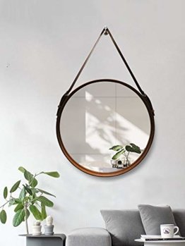 Runder Spiegel hängende dekorative Spiegel mit Riemen Schminkspiegel Kosmetikspiegel für Badezimmer Wohnzimmer Schlafzimmer