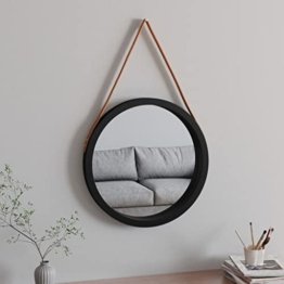 Runder Wandspiegel mit Riemen Schwarz Ø 55 cm modern Spiegel Rund Designspiegel Holzrahmen Rahmen