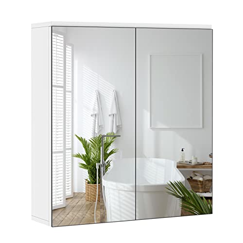 Schöner Badezimmerschrank mit 2 Spiegeltüren Hängeschrank Spiegelschrank fürs Bad 2-stufiger Badschrank Ablage