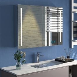 Spiegelschrank Bad mit Beleuchtung 80 x 60 cm Badezimmer-Spiegelschrank mit licht, 2 Drehtüren LED Spiegelschrank mit Touch Dimmbar
