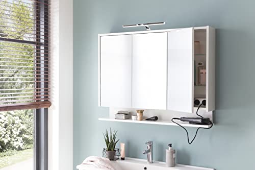 Spiegelschrank Badschrank modernes Design mit LED Tageslicht Licht Lampe Ablage Bad Holz weiß 93,5 cm mit Regal