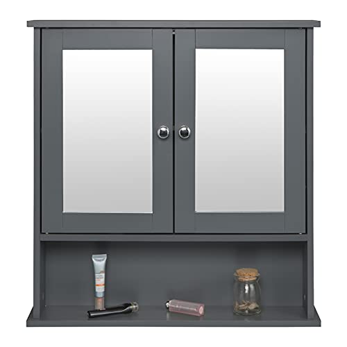 Spiegelschrank Badspiegel Hängeschrank mit Türen Wandschrank Badschrank Grau 56x60 cm Vintage Old Style