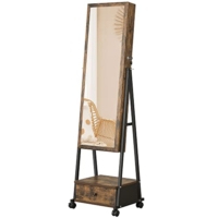 Standspiegel, Schmuckschrank, Ganzkörperspiegel, Spiegelschrank, abschließbarer Schmuck-Organizer mit Schublade, Rollen, Geschenkidee, Vintage braun-schwarz