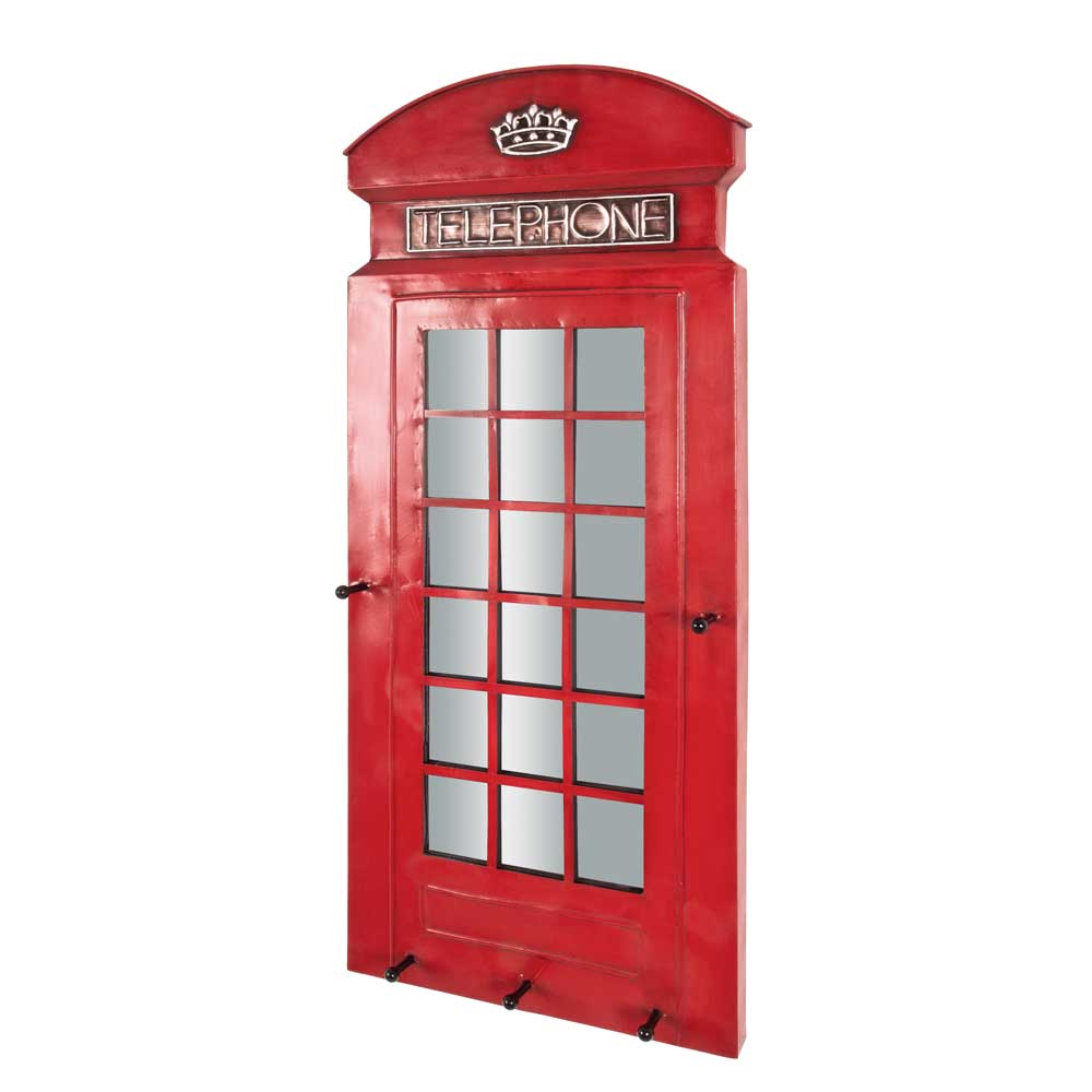 Design Spiegel Garderobenspiegel als Telefonzelle Rot Barspiegel Garderobe mit Kleiderhaken