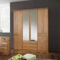Massiver Holz Kleiderschrank Erle Teilmassiv Spiegel rustikal Landhaus Natur Kleider Schrank