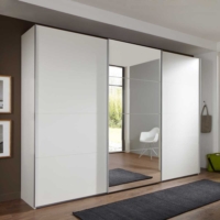 Moderner Schwebetürenschrank in Weiß mit Spiegeltür 270 cm breit Großer Spiegel Schlafzimmer Schrank
