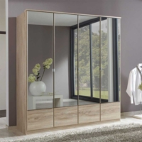 Spiegel-Kleiderschrank in Eiche Sägerau Spiegeltüren Spiegelschrank Schlafzimmerschrank Natur Landhaus