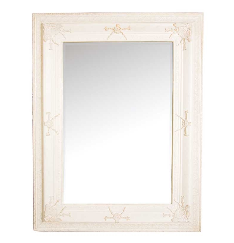 Wandspiegel im Barock Design Weiß Holzrahmen - Aus Massivholz und Spiegelglas - Im Vintage Look - In Cremefarben