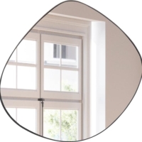 Design Wandspiegel mit schwarzen Stahlrahmen asymmetrischer Schminktisch Spiegel 71x72x2cm