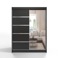 Schiebeschrank 150 cm Spiegel Kleiderschrank Schlafzimmer Wohnzimmer Farbe Schwarz Schwebetürenschrank