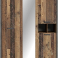 Kleiderschrank mit Spiegel Industrial Vintage Old Wood Schlafzimmerschrank 4-türig Betonoptik Dunkelgrau 156 cm x 205 cm hoch x 52 cm tief