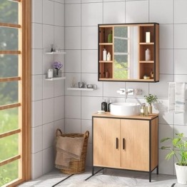 Badezimmer Badmöbel Set Natur Holz Farbe Badezimmerschrank Spiegelschrank modern