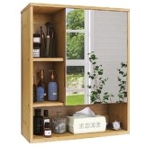 Badezimmerschrank mit Spiegel Bambusholz Bad Organizer platzsparender Medizinschrank Natur Holz