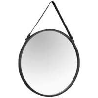 Dekorspiegel mit schwarzen Riemen Rund 55 cm für Flur, Badezimmer dekorativer Wandspiegel