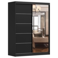 Eleganter Kleiderschrank mit Spiegel Schwebetüren Schlafzimmerschrank Wohnzimmerschrank Schiebetürenschrank – Schwarz