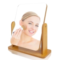 Kosmetikspiegel 360 Grad Drehbarer Tisch Schminkspiegel Tischspiegel Holz Makeup Spiegel 25 x 22 cm für Schminktisch
