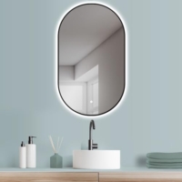 LED Lichtspiegel oval 50×90 cm Schwarz Metallrahmen Beleuchteter Badspiegel mit Touch-Schalter
