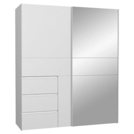 Moderner weißer Spiegelschrank, Kleiderschrank, Schlafzimmerschrank, Schwebetürenschrank Weiß 170 cm breit x 200 cm