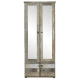 Vintage Garderobenschrank in Driftwood Optik - Retro Flurgarderoben Schrank mit zwei Spiegeltüren 78 x 188 x 40 cm